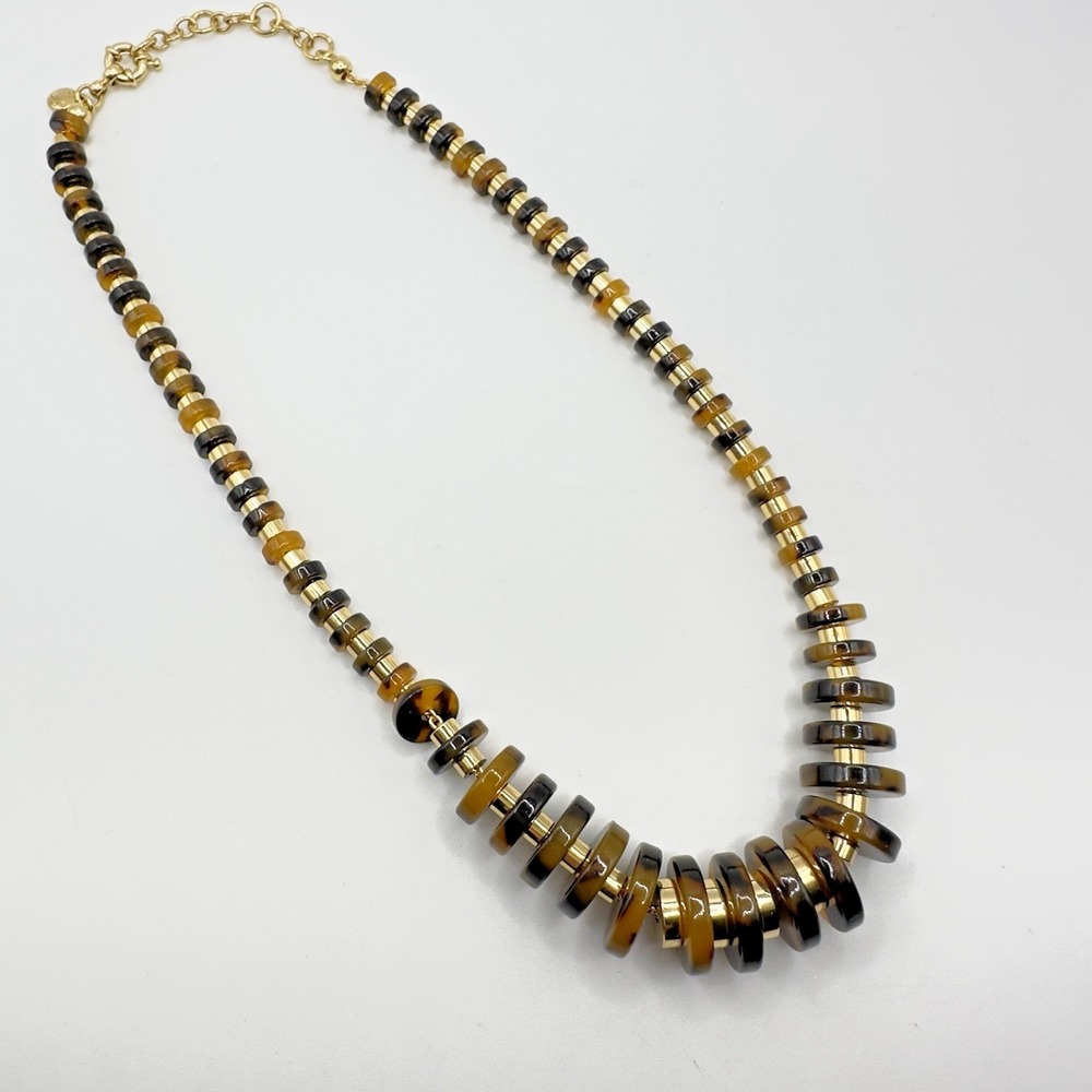 J Crew Necklace Graduated Lucite Discs Warm Tones Gold Tone Spacers On Chain 19"